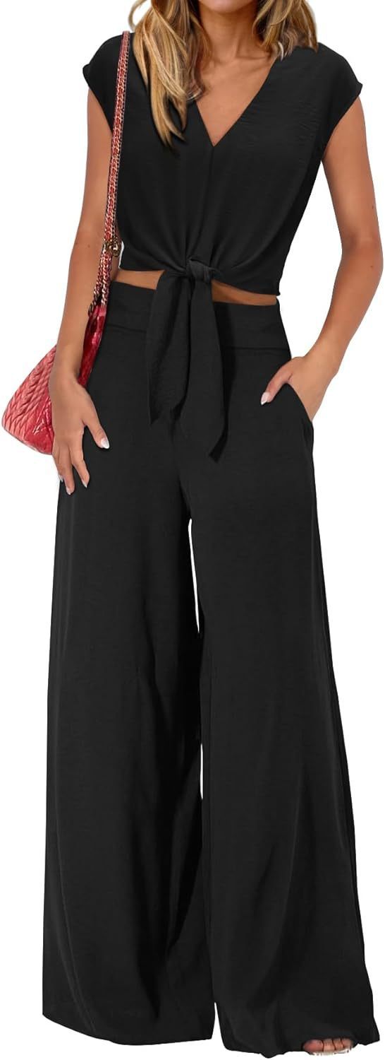 High Waist Wide Leg Pants Suit Two Piece Sleeveless Set