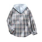Women's Plaid Hooded Shirt Jacket Casual Loose Fit Pullover Top