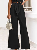 Sarah Express Women's Tie Front Top and Wide Leg Pants Set