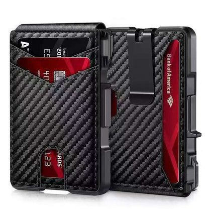 Sarah Express Carbon Fiber Slim Folding Cardholder Wallet for Men – Minimalist PU Leather Bifold Carbon Fiber Black 110mmx78mmx20mm