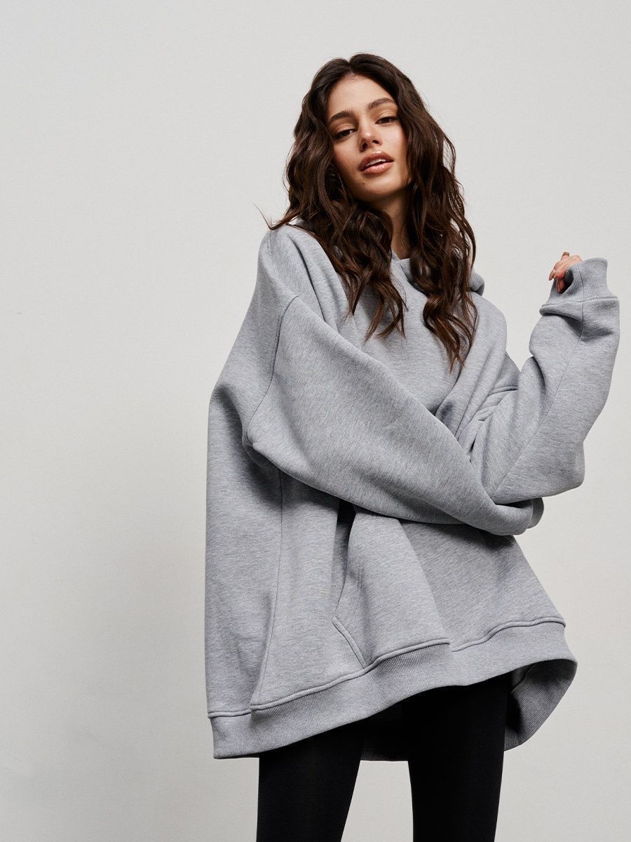 Women's Hooded Sweater Boyfriend Style Polar Fleece Loose Fit Pullover with Pockets