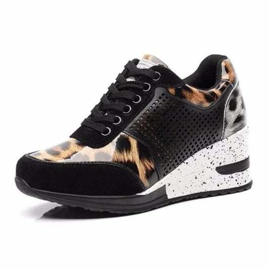 Sarah Express Women's Lace-Up Platform Wedge Sneakers | Anti-Slip Rubber Sole Leopard grain