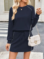 Sarah Express Women's Round Neck Raglan Sleeve Top and Skort Set