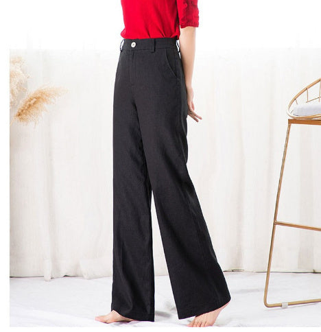 Women's High Waist Straight Leg Cotton Linen Pants Loose Fit Lightweight Summer Trousers