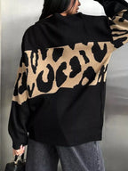 Sarah Express Women's Leopard Color Block Round Neck Sweater