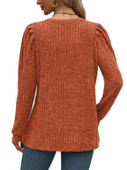 Sarah Express Women's Ribbed Knit Top with Puff Sleeves