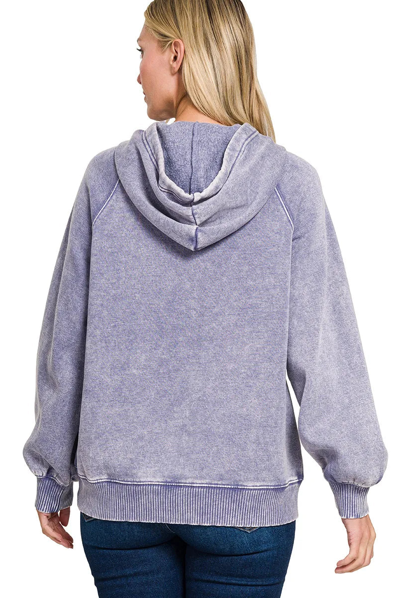 Sarah Express Women’s Acid Wash Fleece Hoodie with Kangaroo Pocket
