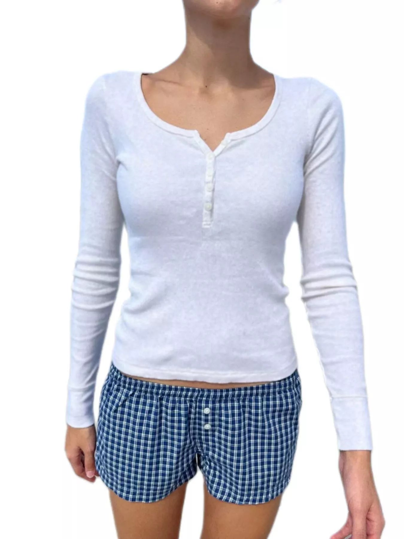 Sarah Express Women's Striped Long Sleeve Henley T-Shirt