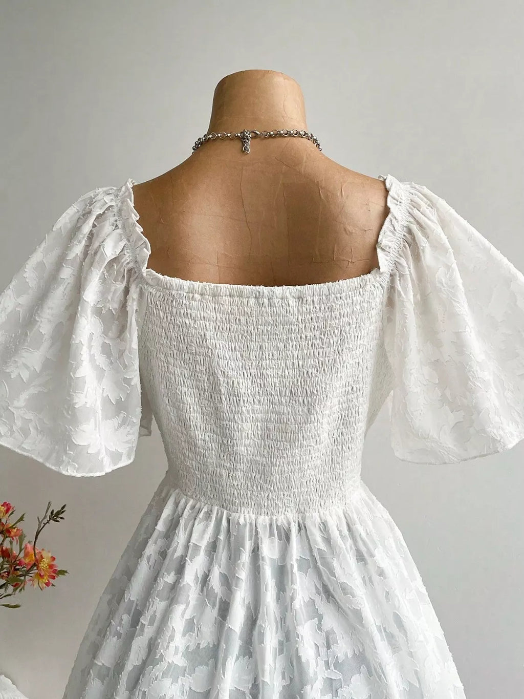 Sarah Express Women's Plus Size Floral Flutter Sleeve Blouse with Smocked Back