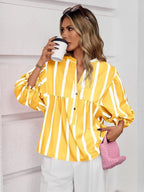 Sarah Express Women's Striped Button Front Notched Blouse