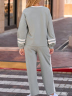 Sarah Express Women's Contrast Trim Round Neck Top and Pants Set