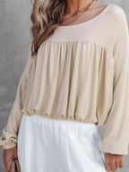 Sarah Express Women's Textured Drop Shoulder Long Sleeve Top - Babydoll Ruched Design