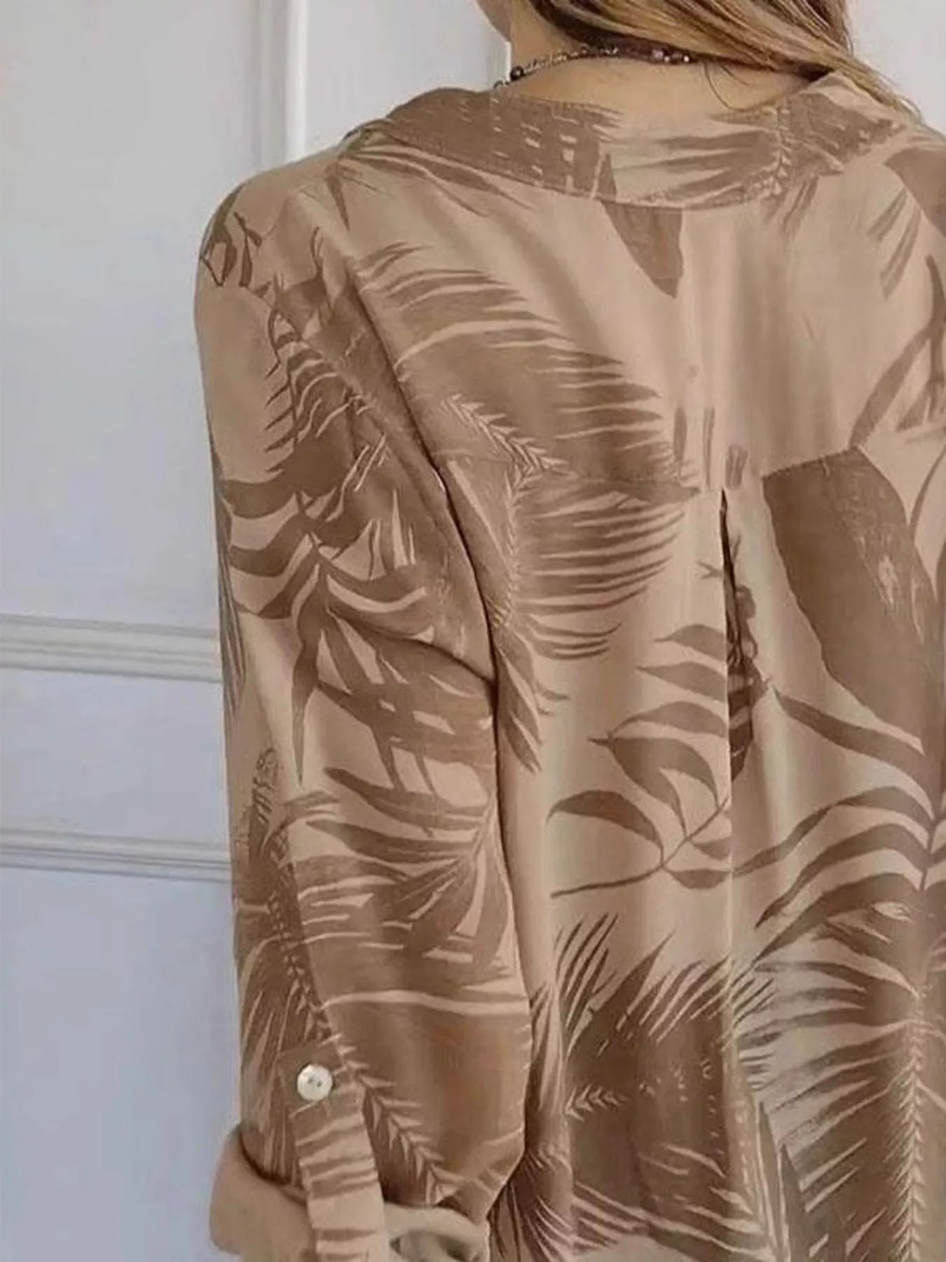 Sarah Express Women's Printed Button Detail Long Sleeve Blouse Plus Size