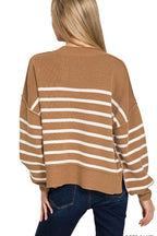 Sarah Express Women’s Oversized Striped Sweater with Exposed Seams Casual