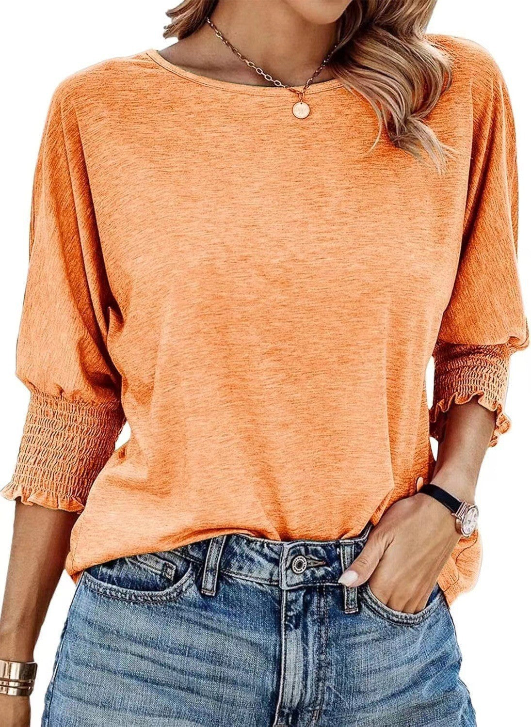 Women's Loose Round Neck T-Shirt Rayon Cotton Blend
