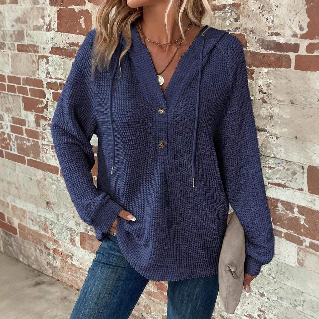 Women's V-Neck Long Sleeve Pullover Sweater Loose Fit Casual