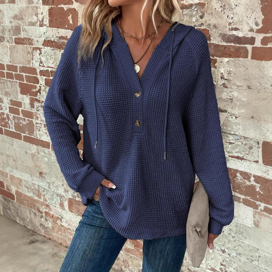 Women's V-Neck Long Sleeve Pullover Sweater Loose Fit Casual