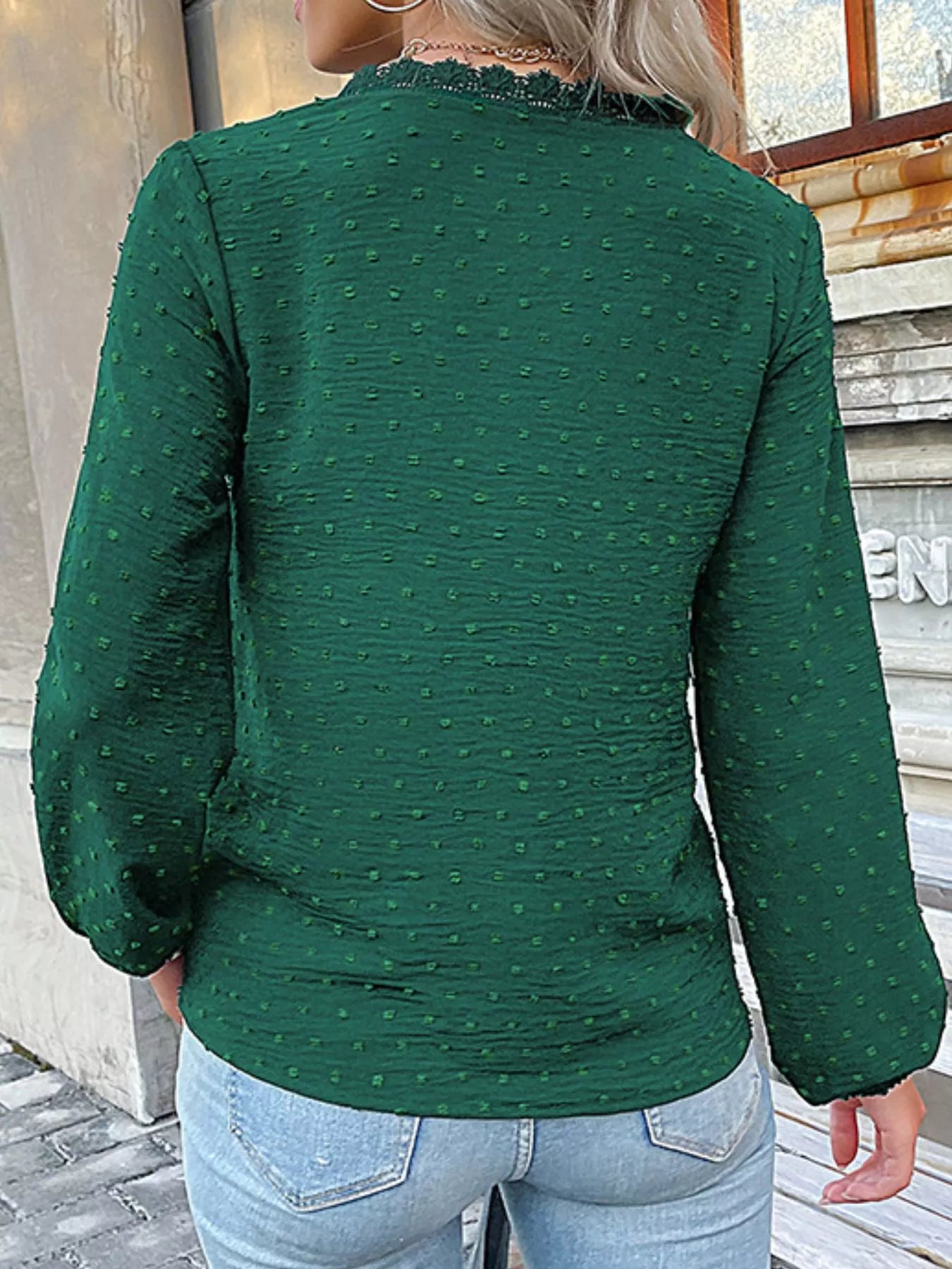 Sarah Express Women's Lace Detail V-Neck Long Sleeve Blouse