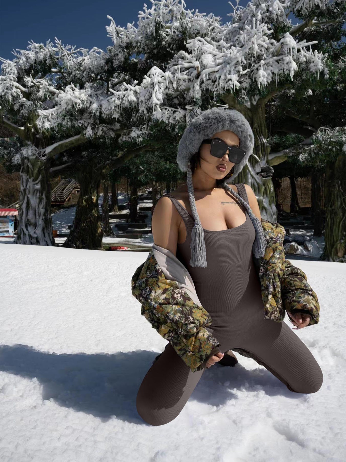 Long Sleeve Bodysuit Suspender Style Fitted Spandex