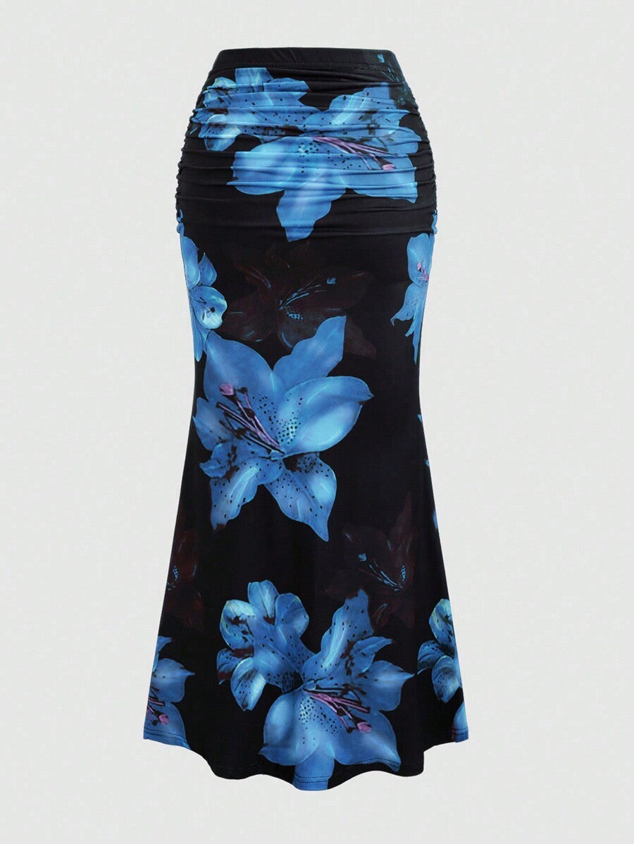 Women's A-Line Maxi Skirt Printed Elastic Waist Long Casual Vacation