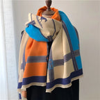 Women's Contrast Color Scarf - Oversized Soft Cotton Wrap Shawl Korean Style