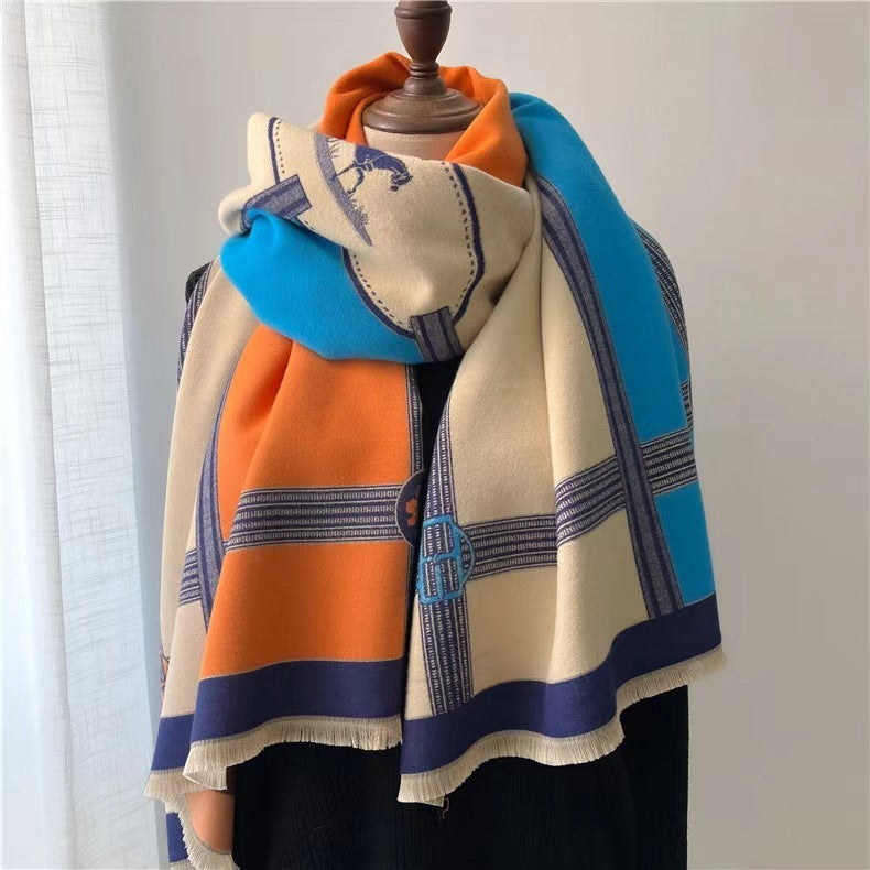Women's Contrast Color Scarf - Oversized Soft Cotton Wrap Shawl Korean Style