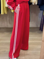 Sarah Express Women's Striped Detail Crewneck Top and Elastic Sweatpants 2pcs Set