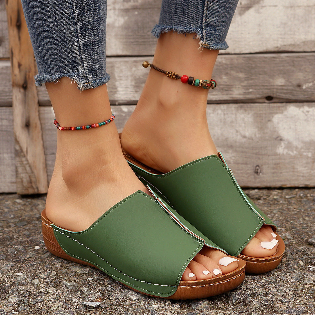Sarah Express Wedge Sandals - Peep Toe Platform Slides