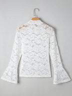 Sarah Express Women's Lace Crochet Bell Sleeve Mock Neck Blouse