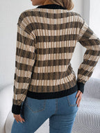 Sarah Express Women's Striped Round Neck Long Sleeve Sweater