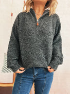 Sarah Express Women's Quarter Zip Ribbed Hem Sweater