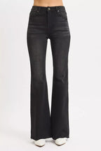 Sarah Express Women’s Plus Size High Rise Raw Hem Flare Jeans
