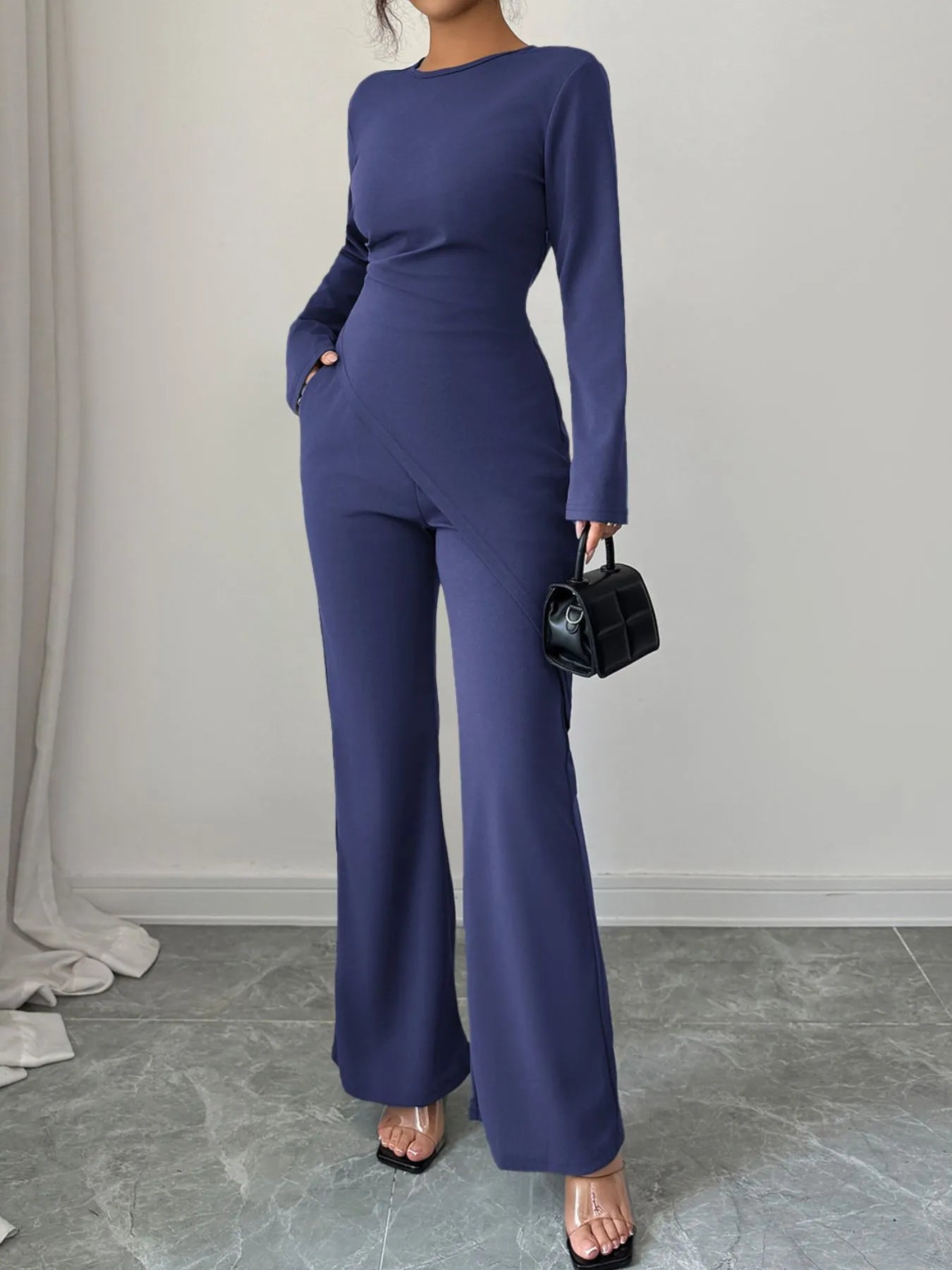 Sarah Express Women's Asymmetric Long Sleeve Top and Pants Set