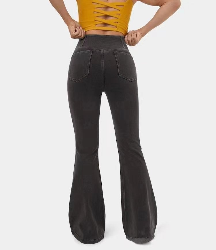 Women's Mid-Waist Bell Bottom Flare Jeans Denim Pants