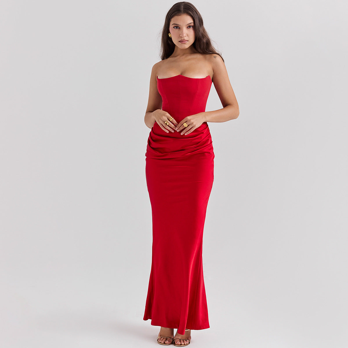 Backless Bandeau Maxi Dress Strapless Bodycon Evening Gown