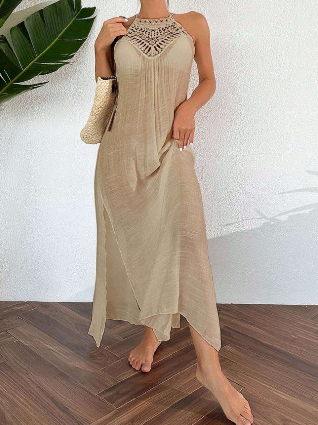 Women's Halter Neck Hollow Out Maxi Dress Swimsuit Cover Up
