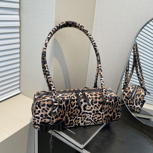 Sarah Express Leopard Print Tote Bag – Retro European Style Handbag | Black, Brown & Yellow