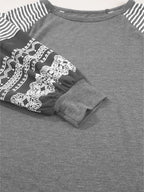 Sarah Express Women's Contrast Print Striped Raglan Long Sleeve Loose Top