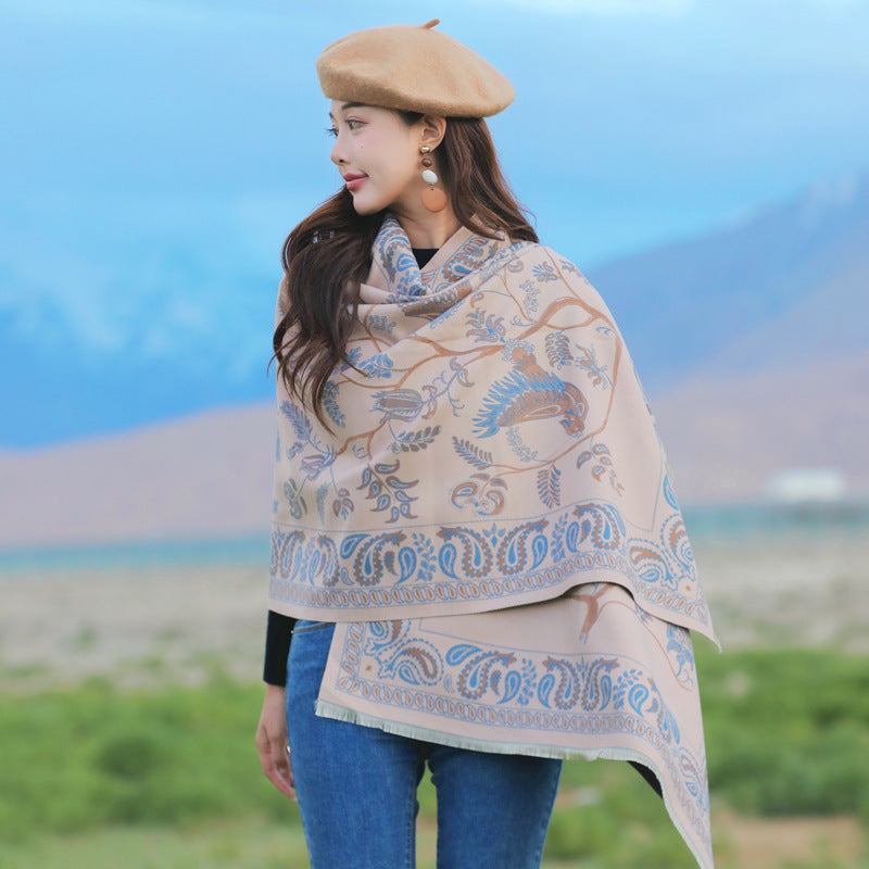 Geometric Ethnic Print Scarf Soft Cashmere-Feel Warm