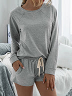 Sarah Express Women's Round Neck Raglan Sleeve Top and Shorts Lounge Set