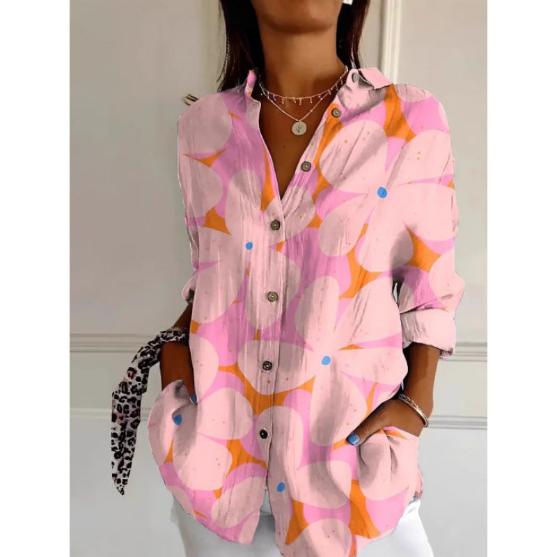 Women's Floral Print Long Sleeve Button-Up Shirt Casual Spring Summer Fall Top