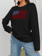 Sarah Express Women's US Flag Round Neck Long Sleeve Sweater