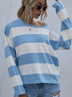 Sarah Express Women's Striped Casual Long Sleeve Knit Top Blue