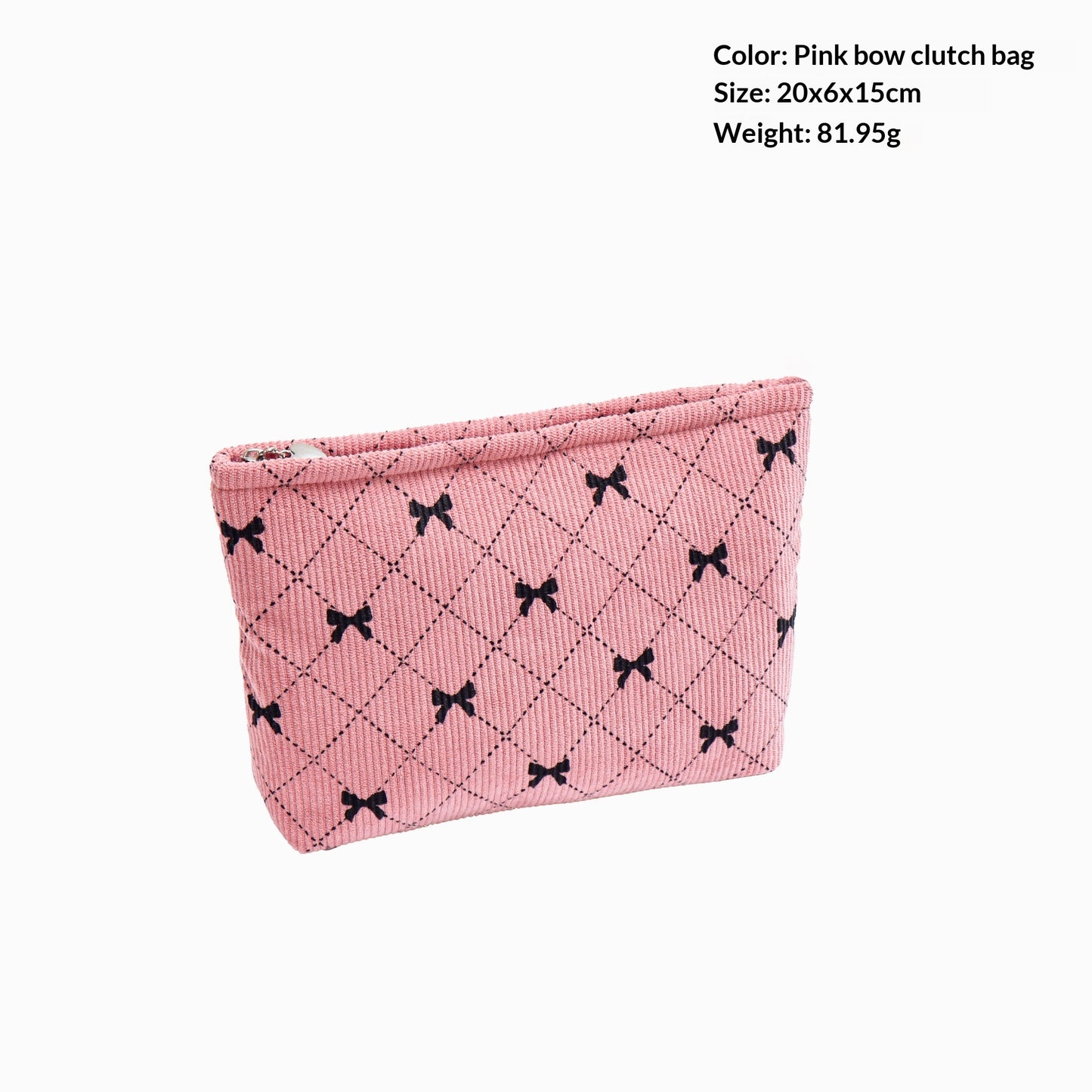 Sarah Express Corduroy Bow-Knot Makeup Bag - Large Capacity Cosmetic Organizer with Zipper Pink Bow Clutch