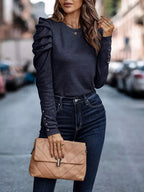 Sarah Express Women's Puff Sleeve Round Neck T-Shirt