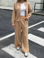 Sarah Express Women's Zip Up Drop Shoulder Top and Pants Set