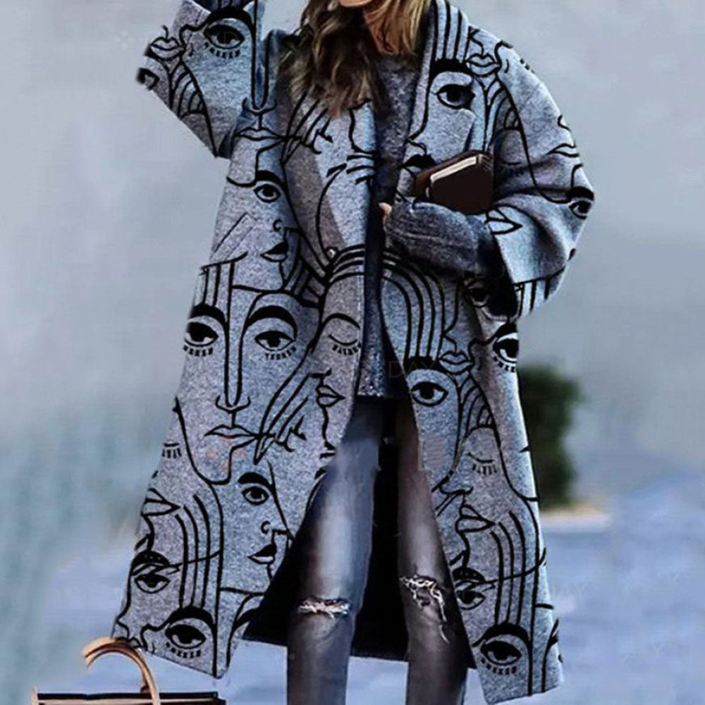 Women's Plaid Print Long Sleeve Coat Loose Fit Outerwear