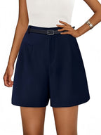 High Waist Wide Leg Casual Shorts Elastic Waistband Bermuda Length