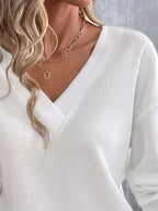 Sarah Express Women's Plus Size V-Neck Long Sleeve Waffle Knit T-Shirt