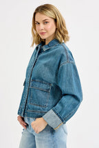 Sarah Express Women’s Oversized Denim Jacket with Cargo Pockets Casual